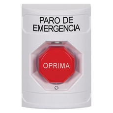 SS2309ES-ES STI White No Cover Turn-to-Reset (Illuminated) Stopper Station with EMERGENCY STOP Label Spanish