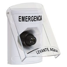 SS2323EM-ES STI White Indoor Only Flush or Surface Key-to-Activate Stopper Station with EMERGENCY Label Spanish