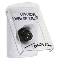 SS2323PS-ES STI White Indoor Only Flush or Surface Key-to-Activate Stopper Station with FUEL PUMP SHUT DOWN Label Spanish