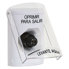 SS2323PX-ES STI White Indoor Only Flush or Surface Key-to-Activate Stopper Station with PUSH TO EXIT Label Spanish