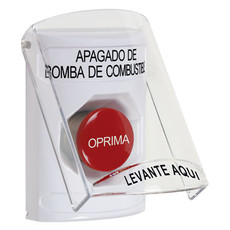 SS2324PS-ES STI White Indoor Only Flush or Surface Momentary Stopper Station with FUEL PUMP SHUT DOWN Label Spanish