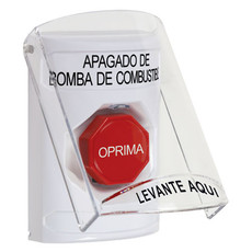 SS2325PS-ES STI White Indoor Only Flush or Surface Momentary (Illuminated) Stopper Station with FUEL PUMP SHUT DOWN Label Spanish