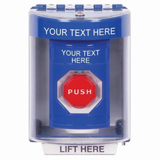 SS2478ZA-EN STI Blue Indoor/Outdoor Surface Pneumatic (Illuminated) Stopper Station with Non-Returnable Custom Text Label English