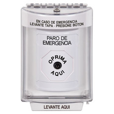 SS2330ES-ES STI White Indoor/Outdoor Flush Key-to-Reset Stopper Station with EMERGENCY STOP Label Spanish