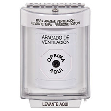 SS2330HV-ES STI White Indoor/Outdoor Flush Key-to-Reset Stopper Station with HVAC SHUT DOWN Label Spanish