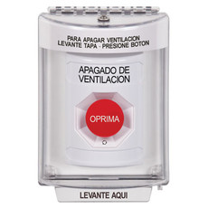 SS2331HV-ES STI White Indoor/Outdoor Flush Turn-to-Reset Stopper Station with HVAC SHUT DOWN Label Spanish