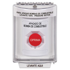 SS2331PS-ES STI White Indoor/Outdoor Flush Turn-to-Reset Stopper Station with FUEL PUMP SHUT DOWN Label Spanish