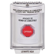 SS2332PS-ES STI White Indoor/Outdoor Flush Key-to-Reset (Illuminated) Stopper Station with FUEL PUMP SHUT DOWN Label Spanish