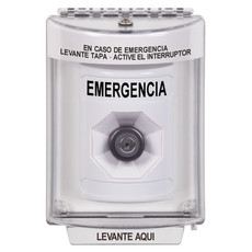 SS2333EM-ES STI White Indoor/Outdoor Flush Key-to-Activate Stopper Station with EMERGENCY Label Spanish