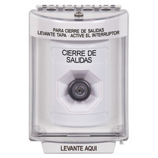 SS2333LD-ES STI White Indoor/Outdoor Flush Key-to-Activate Stopper Station with LOCKDOWN Label Spanish