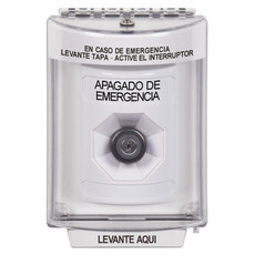 SS2333PO-ES STI White Indoor/Outdoor Flush Key-to-Activate Stopper Station with EMERGENCY POWER OFF Label Spanish