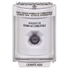 SS2333PS-ES STI White Indoor/Outdoor Flush Key-to-Activate Stopper Station with FUEL PUMP SHUT DOWN Label Spanish