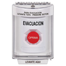 SS2334EV-ES STI White Indoor/Outdoor Flush Momentary Stopper Station with EVACUATION Label Spanish