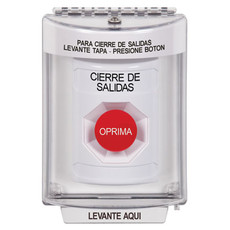 SS2334LD-ES STI White Indoor/Outdoor Flush Momentary Stopper Station with LOCKDOWN Label Spanish
