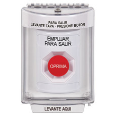 SS2334PX-ES STI White Indoor/Outdoor Flush Momentary Stopper Station with PUSH TO EXIT Label Spanish