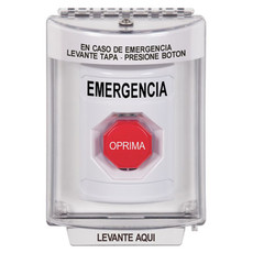 SS2338EM-ES STI White Indoor/Outdoor Flush Pneumatic (Illuminated) Stopper Station with EMERGENCY Label Spanish