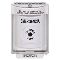 SS2340EM-ES STI White Indoor/Outdoor Flush w/ Horn Key-to-Reset Stopper Station with EMERGENCY Label Spanish