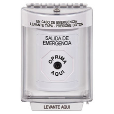 SS2340EX-ES STI White Indoor/Outdoor Flush w/ Horn Key-to-Reset Stopper Station with EMERGENCY EXIT Label Spanish