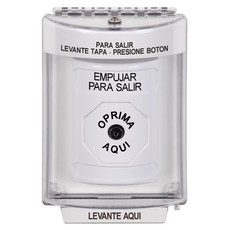 SS2340PX-ES STI White Indoor/Outdoor Flush w/ Horn Key-to-Reset Stopper Station with PUSH TO EXIT Label Spanish