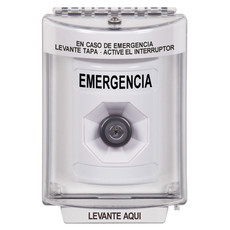 SS2343EM-ES STI White Indoor/Outdoor Flush w/ Horn Key-to-Activate Stopper Station with EMERGENCY Label Spanish