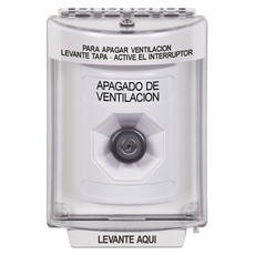 SS2343HV-ES STI White Indoor/Outdoor Flush w/ Horn Key-to-Activate Stopper Station with HVAC SHUT DOWN Label Spanish