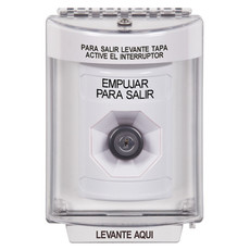 SS2343PX-ES STI White Indoor/Outdoor Flush w/ Horn Key-to-Activate Stopper Station with PUSH TO EXIT Label Spanish