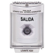 SS2343XT-ES STI White Indoor/Outdoor Flush w/ Horn Key-to-Activate Stopper Station with EXIT Label Spanish