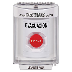 SS2344EV-ES STI White Indoor/Outdoor Flush w/ Horn Momentary Stopper Station with EVACUATION Label Spanish