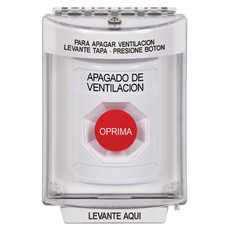 SS2344HV-ES STI White Indoor/Outdoor Flush w/ Horn Momentary Stopper Station with HVAC SHUT DOWN Label Spanish