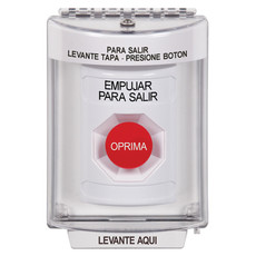SS2344PX-ES STI White Indoor/Outdoor Flush w/ Horn Momentary Stopper Station with PUSH TO EXIT Label Spanish