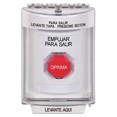 SS2345PX-ES STI White Indoor/Outdoor Flush w/ Horn Momentary (Illuminated) Stopper Station with PUSH TO EXIT Label Spanish