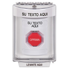 SS2345ZA-ES STI White Indoor/Outdoor Flush w/ Horn Momentary (Illuminated) Stopper Station with Non-Returnable Custom Text Label Spanish