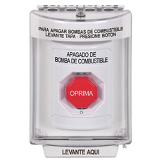 SS2349PS-ES STI White Indoor/Outdoor Flush w/ Horn Turn-to-Reset (Illuminated) Stopper Station with FUEL PUMP SHUT DOWN Label Spanish