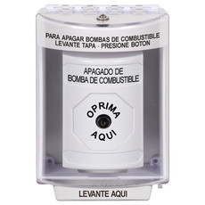 SS2370PS-ES STI White Indoor/Outdoor Surface Key-to-Reset Stopper Station with FUEL PUMP SHUT DOWN Label Spanish