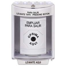 SS2370PX-ES STI White Indoor/Outdoor Surface Key-to-Reset Stopper Station with PUSH TO EXIT Label Spanish