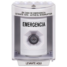 SS2373EM-ES STI White Indoor/Outdoor Surface Key-to-Activate Stopper Station with EMERGENCY Label Spanish