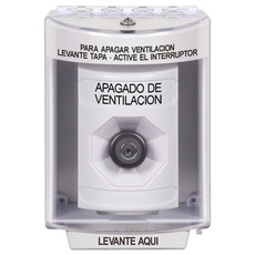 SS2373HV-ES STI White Indoor/Outdoor Surface Key-to-Activate Stopper Station with HVAC SHUT DOWN Label Spanish
