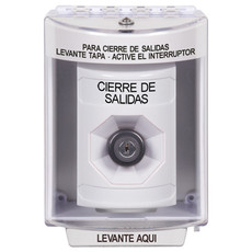 SS2373LD-ES STI White Indoor/Outdoor Surface Key-to-Activate Stopper Station with LOCKDOWN Label Spanish