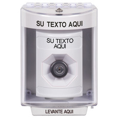 SS2373ZA-ES STI White Indoor/Outdoor Surface Key-to-Activate Stopper Station with Non-Returnable Custom Text Label Spanish