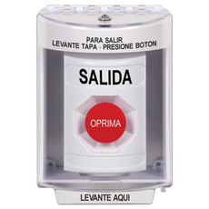 SS2374XT-ES STI White Indoor/Outdoor Surface Momentary Stopper Station with EXIT Label Spanish