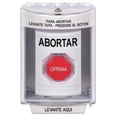 SS2375AB-ES STI White Indoor/Outdoor Surface Momentary (Illuminated) Stopper Station with ABORT Label Spanish