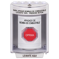 SS2375PS-ES STI White Indoor/Outdoor Surface Momentary (Illuminated) Stopper Station with FUEL PUMP SHUT DOWN Label Spanish