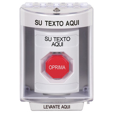 SS2378ZA-ES STI White Indoor/Outdoor Surface Pneumatic (Illuminated) Stopper Station with Non-Returnable Custom Text Label Spanish