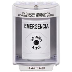 SS2380EM-ES STI White Indoor/Outdoor Surface w/ Horn Key-to-Reset Stopper Station with EMERGENCY Label Spanish