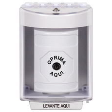 SS2380NT-ES STI White Indoor/Outdoor Surface w/ Horn Key-to-Reset Stopper Station with No Text Label Spanish