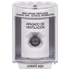 SS2383HV-ES STI White Indoor/Outdoor Surface w/ Horn Key-to-Activate Stopper Station with HVAC SHUT DOWN Label Spanish