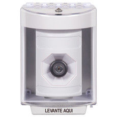 SS2383NT-ES STI White Indoor/Outdoor Surface w/ Horn Key-to-Activate Stopper Station with No Text Label Spanish