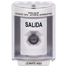 SS2383XT-ES STI White Indoor/Outdoor Surface w/ Horn Key-to-Activate Stopper Station with EXIT Label Spanish