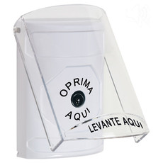 SS23A0NT-ES STI White Indoor Only Flush or Surface w/ Horn Key-to-Reset Stopper Station with No Text Label Spanish