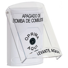 SS23A0PS-ES STI White Indoor Only Flush or Surface w/ Horn Key-to-Reset Stopper Station with FUEL PUMP SHUT DOWN Label Spanish